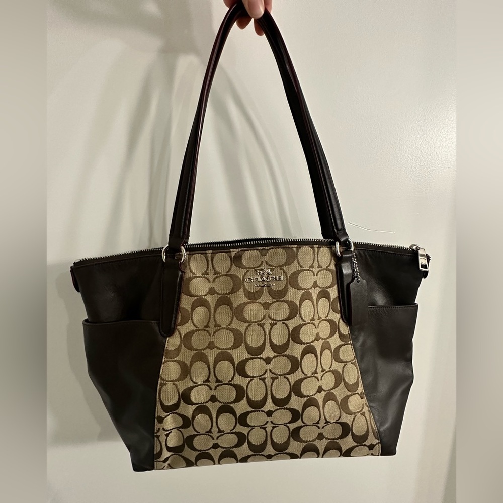 Coach Brown and Tan Signature Tote Bag